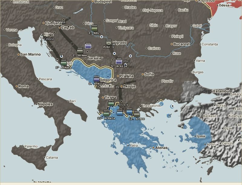Mapa de la campaña de los Balcanes y Grecia