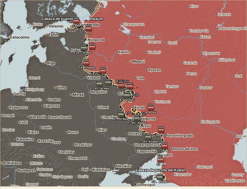 Mapa del frente oriental durante la batalla de Kursk