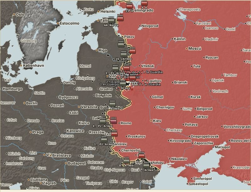Mapa de la operación Bagratión en julio de 1944