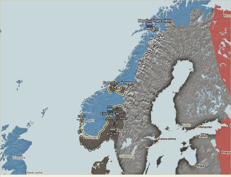 Mapa de la campaña de Dinamarca y Noruega