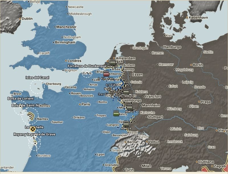 Mapa del frente occidental durante la ofensiva de las Ardenas